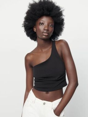 Zara Black One-Shoulder Crop Top
